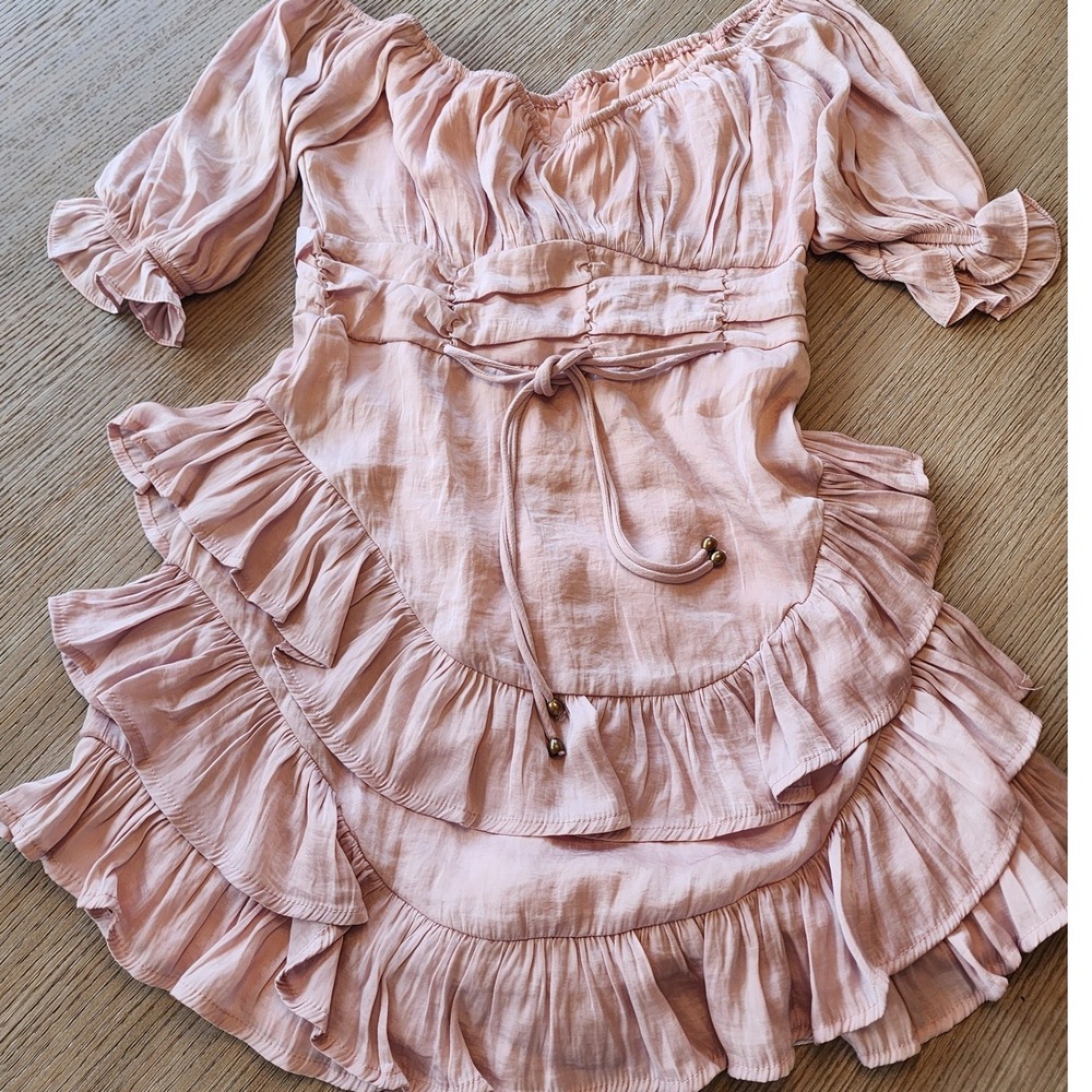 AnthropologieStyle Blush Ruffle Tiered Mini Dress. Smocked Waist boho Fairycore